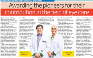 Awarded with Outstanding Contribution in the Field of Eye Care by Hindustan Times